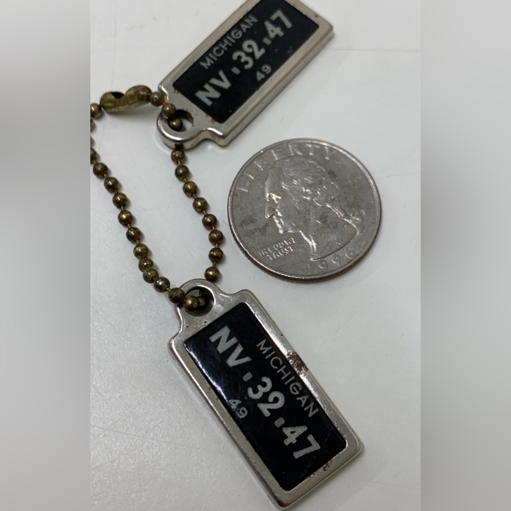 Set of 2 1949 Vtg Disabled Veterans Miniature Michigan License Plate Keychains